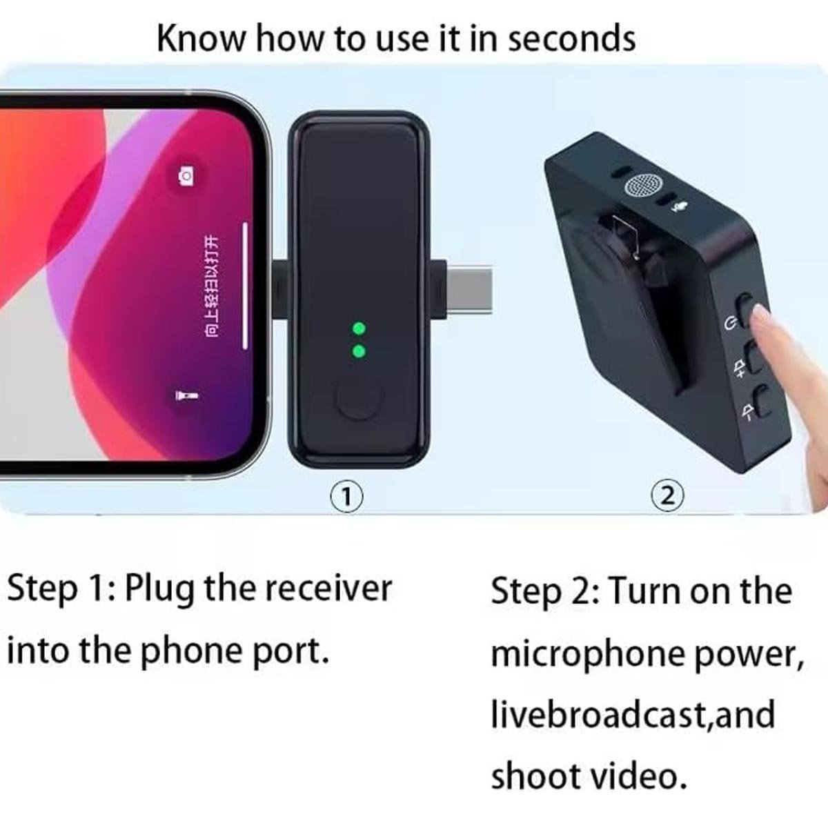 مایک وایرلیس F15-2 دوگانه (Dual Mini Wireless Microphone 3-in-1)